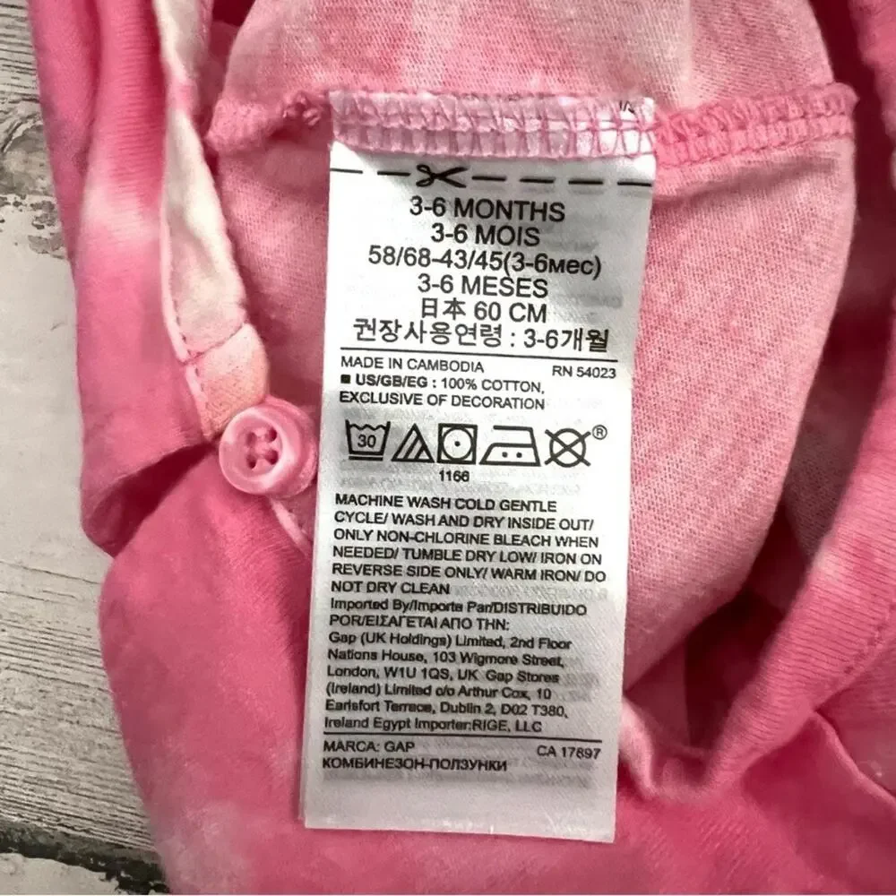 🌵3/$20 Baby Gap Disney Romper Baby 3–6M Pink Tie Dye Mickey Minnie Ruffle Cotton